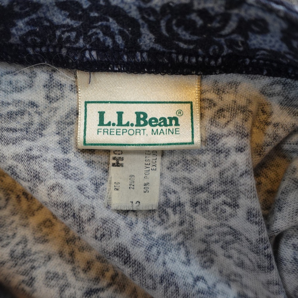 Vintage LL Bean Dress Women 12 Blue Floral Midi Long Sleeve Knit Made in USA - Picture 3 of 10